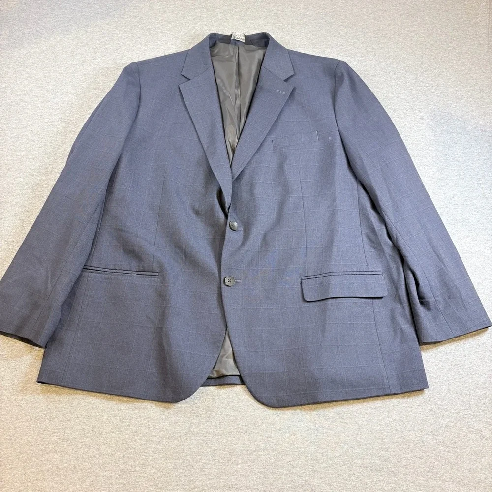 J.M. Haggar Suit Jacket Mens 50R Blue Premium Stretch Tailored Fit Plaid Coat